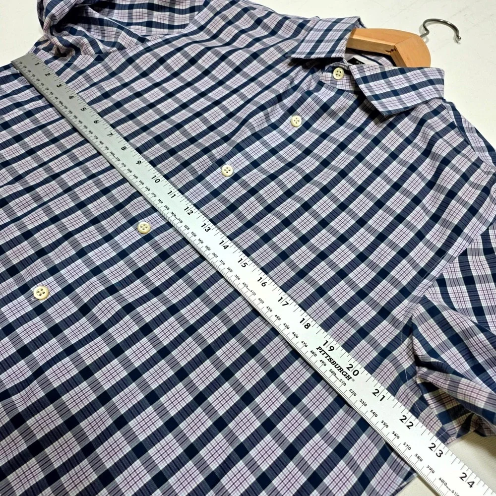 Banana Republic Button Down Mens L Navy Purple Plaid Non-Iron Slim Fit Shirt